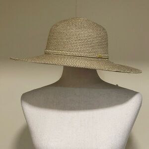 Nine West Floppy Sun Hat Wide Brim Gold Tan One Size Summer Vacation Beach